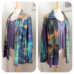 Winter Sun Tie Dye Vintage Hippie Button Down Shirt Multicolor XL